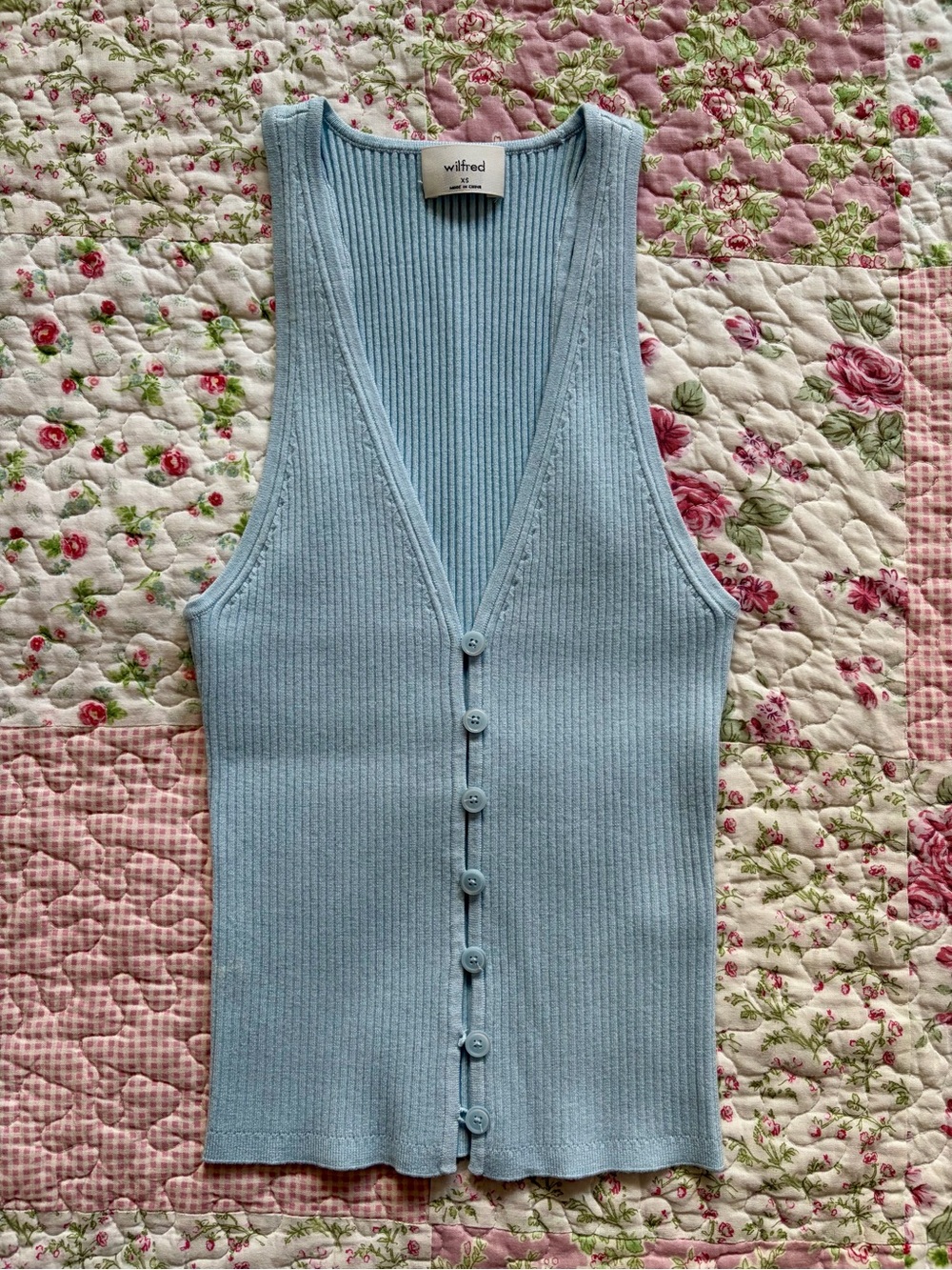 Aritzia Wilfred Sky Blue Ribbed Button-Front Tank